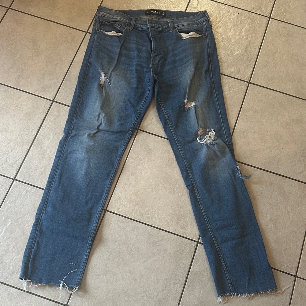 HOLLISTER Women’s Customized Distressed Y2K Boyfriend Blue Jeans Sz 34x 30